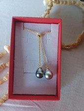 Pendentif argent Plaqué Or  2 Perles De TAHITI