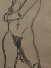 Tableau ancien dessin fusain crayon femme nue debout fauvisme