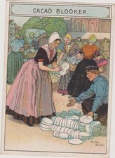 CHROMO ANCIEN CACAO BLOOKER/HOLLAND/Dessin Fritz Schon/Marché/Vaisselle/Costume