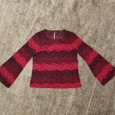 Banana Republic Ombre Lace Bell Sleeve Top Size XS Red & Pink Blouse