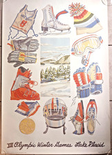 Affiche gouaché XIII ème JEUX OLYMPIQUES Hiver - LAKE PLACID - 1980 -