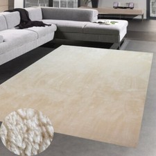 Tapis Shaggy longs poils lavable antidérapant beige