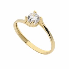 Bague Solitaire en or Jaune 18 Carat avec Zircons Blanc Femme
