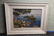 Raoul About ancienne huile sur isorel paysage marin XX Côte D'Azur 