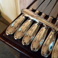 12 Couteaux de Table Décor de Feuillages Orfèvrerie E.B Métal Argenté