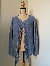 BETTY BARCLAY : SUPERBE GILET TON  BLEU FINES FRANGES PRINTEMPS MAILLE COTON 