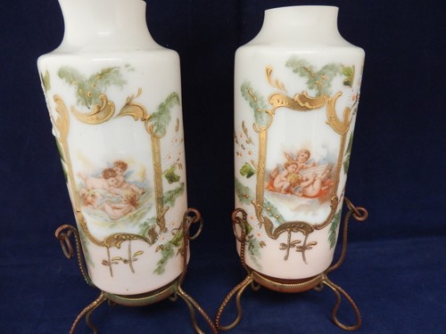 Paire vases opaline - opaline, décor