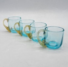 Quatre verres à liqueur verre soufflé coloré bleu ambre Portieux George Sand