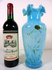 Vase opaline de foire Portieux Vallery Stahl XIX° décor fait main fleurs or fin