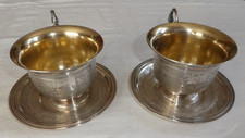 2 grandes Tasses /Sous Tasse en Métal Argenté vermeil orfèvre Lacroix Lamy SUPER
