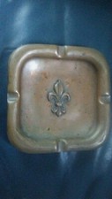 Vintage Old  Brass Iron. Heavy Ashtray Fleur de Lis RARE