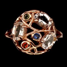 Bague en plaqué or, argent massif, vrais Morganite, Péridot, Iolite,Topaze Blanc
