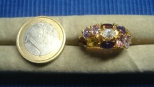 B26C Neuf Bague Plaqué Or Pierre Couleur Strass Diamant pavée Lot Bijou