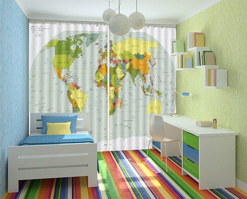 Carte monde 3d rideau - du,