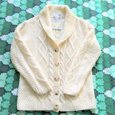 IRISH 1970s WOMEN VTG CABLE KNIT CARDIGAN SWEATER - HANDKNITTED WOOL - NEW - S/M