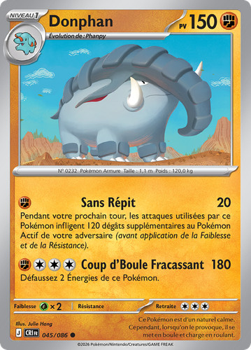 Carte pokémon donphan - carte, 045/086