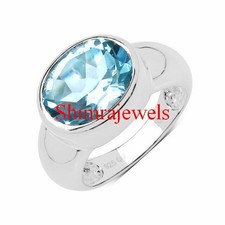 Naturel Bleu Gemme Topaze Avec 18K Blanc Argent Plaqué Or Femmes Bague #174