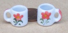 Maison de Poupées Céramique Tasses 2 Rouge Floral Design Miniature 1:12 Échelle