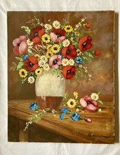 Huile Sur toile Ancienne Signée Charles Rieux De Bogar  Bouquet D’anémones