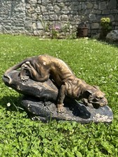 Sculpture en plâtre tigre royal signée E.Rouff  À Restaurer