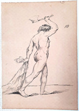 Nu masculin à la hache. DESSIN pierre noire. BERNADAC. Ecole polytechnique. 1849