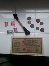 Lot Ww2 Allemand Lacets Landser  Billet 1000 Reichsbanknote pièce Pfennig Timbre