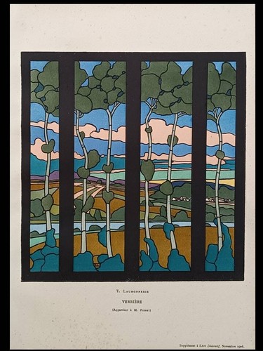 Vitrail art nouveau paysage - vitrail,