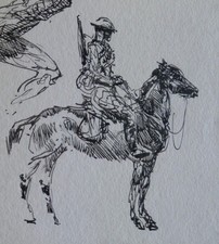 Alfred Théodore Bastien (1873-1955) (13) - encre - soldat à cheval