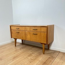 Buffet bas vintage en bois clair années 60/70 – meuble de rangement rétro scandi