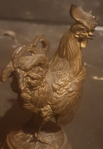 Coq métal doré - doré, socle