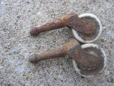 set 2  pcs Vintage Porcelain and Rustic Rusty Steel Casters 