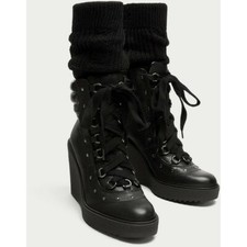 NEW ZARA WOMEN LACE UP LEATHER
