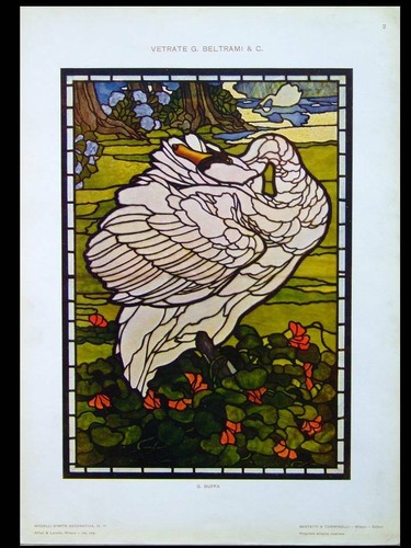 Vitrail art nouveau cygne - vitrail,