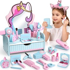 Coiffeuse de Table en Bois Enfant Fille Faux Maquillage Jouet Accessoires Coi...