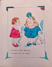 Ancienne planche Dessin Gouache Humoristique Illustrateur