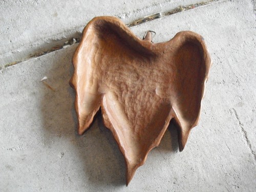 Vintage hand carved wood leaf - vintage,