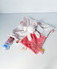 Doudou Plat/Mouchoir Carré Mia Souris Rose Mauve Étoile Attache Tétine - Noukies