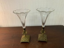 Paire de vase soliflore cornet pied métal (prix de la paire)