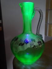 LEGRAS ANCIENNE BELLE VERSEUSE EN OURALINE A LIQUEUR DECOR EMAILLE ART NOUVEAU