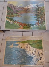 Affiche Scolaire vintage An 50's Rossignol école -->  LE LAC /  FALAISE HAUTE
