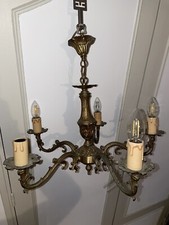 LUSTRE ANCIEN EN BRONZE ET LAITON 5 BRANCHES 5 FEUX. Style Louis XV