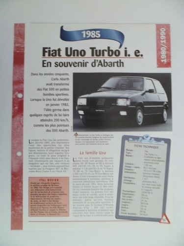 Carte fiche auto fiat uno - carte,