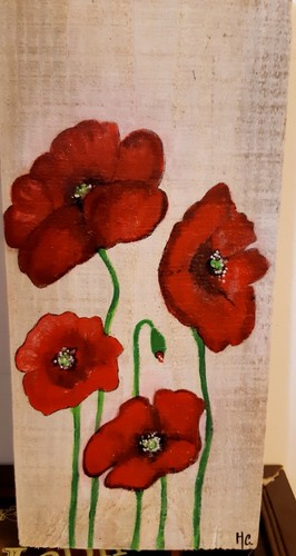 Peinture coquelicots sur bois - peinture,