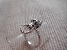 Bague en argent massif 925, tigre panthère  félin, diopside vert taille 54 B1161