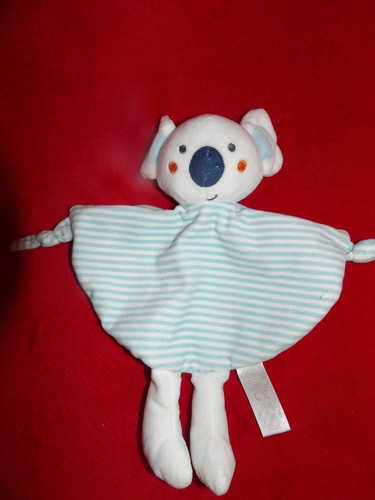 Doudou plat koala blanc - koala, rayure