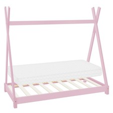 Lit d'enfant Tipi + matelas avec mousse froide lit en bois de pin rose 70x140 cm