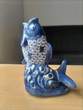 Vase carpe en porcelaine bleu