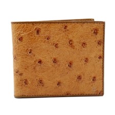 Nouveau portefeuille pour homme double pli en cuir d'autruche marron véritabl...