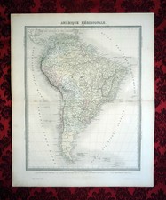 Carte de l'Amérique du Sud, atlas de Saint-Cyr, gravure originale de 1853