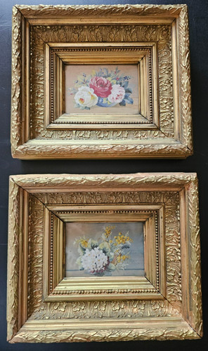 Paire gouaches fleurs xixe - gouaches,